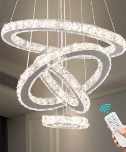Candil de cristal moderno con anillos LED regulables