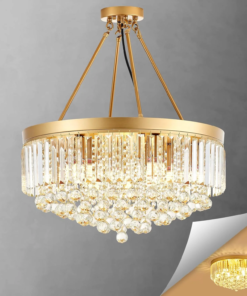 Candil de cristal dorado contemporáneo, 9 luces