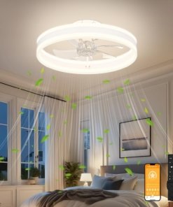 Ventilador de techo tipo candil con luz y control, blanco