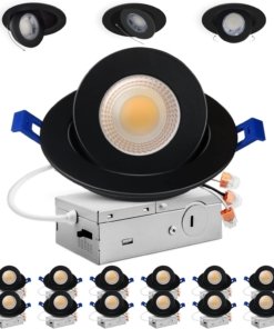Paquete de 12 luces LED empotrables dirigibles de 10 cm, negras