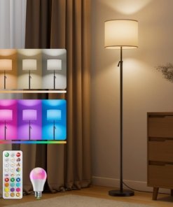 Lámpara de pie para sala con focos RGB, beige