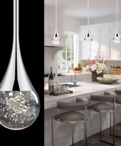 Lámpara colgante de cristal para isla de cocina, cromada