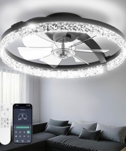 Ventilador de techo de perfil bajo con luz y control, negro