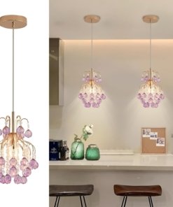 Mini candil de cristal elegante, morado, 1 luz