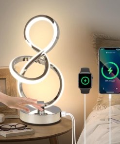 Lámpara de mesa LED moderna para buró, plateada