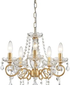 Mini candil de cristal K9 dorado, 5 luces