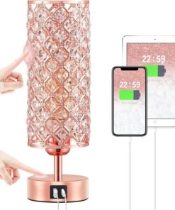 Lámpara de mesa de cristal táctil regulable, oro rosa