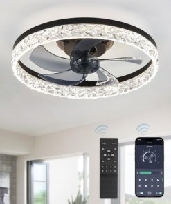 Ventilador de techo moderno de 51 cm con luz y control, negro