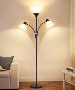 Lámpara de pie tipo antorcha de 3 luces para sala, blanca