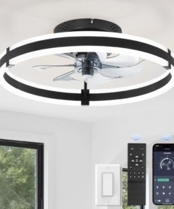 Ventilador de techo con luz y control remoto, negro, modelo E