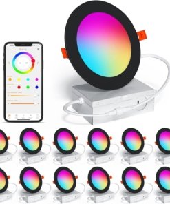 Paquete de 12 luces empotrables inteligentes RGB de 10 cm, negras