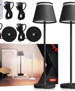 Juego de 2 lámparas de mesa inalámbricas con carga USB, negras