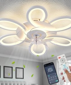 Ventilador de techo con luz anillo de estrellas y control, blanco