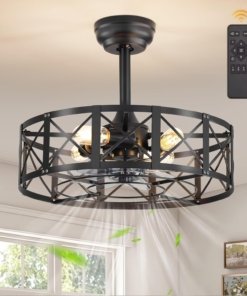 Ventilador de techo con jaula de 51 cm y luz, negro