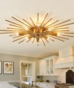 Lámpara de techo semiempotrada dorada, 8 luces