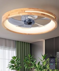 Ventilador de techo con luz y control remoto, madera natural
