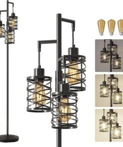 Lámpara de pie industrial de 178 cm regulable, 3 luces