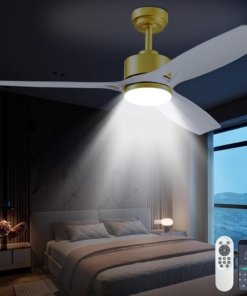 Ventilador de techo de 132 cm con luz y control, dorado y blanco
