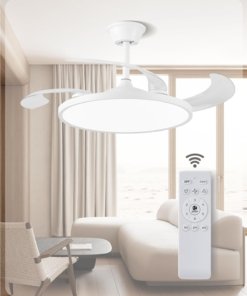 Ventilador de techo con aspas retráctiles y luz, blanco