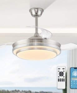 Ventilador de techo con aspas retráctiles y luz, níquel