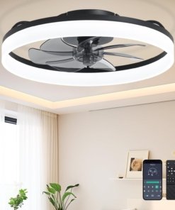 Ventilador de techo tipo candil con luz y control, blanco y negro