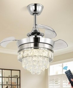 Ventilador de techo LED de cristal de 56 cm, cromo