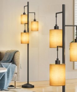 Lámpara de pie boho de 3 luces con interruptor, beige