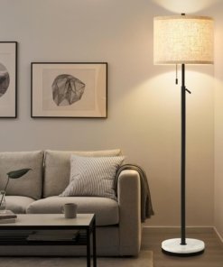 Lámpara de pie ajustable con base de mármol, beige