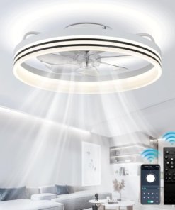 Ventilador de techo tipo candil de 51 cm con luz, blanco