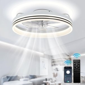 Ventilador de techo tipo candil de 51 cm con luz, blanco