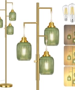 Lámpara de pie regulable dorada para sala, verde