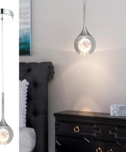 Lámpara colgante moderna de luna de cristal, cromada