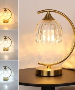 Lámpara de mesa tulipán a batería de vidrio y cobre