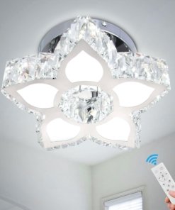 Candil LED regulable de cristal cromado con control remoto