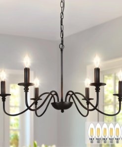 Candil estilo granja negro para comedor, 6 luces