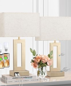 Juego de 2 lámparas de mesa para recámara, beige
