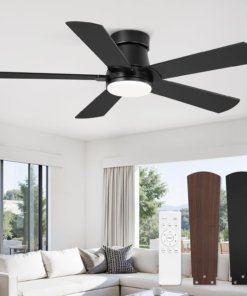Ventilador de techo con luz y control remoto, negro metal