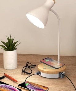 Lámpara de escritorio de metal con cargador inalámbrico