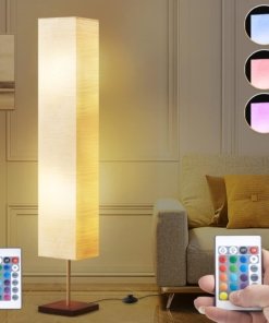 Lámpara de pie RGBW de 165 cm para sala, beige y madera