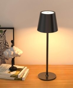 Lámpara de mesa inalámbrica recargable de 3 alturas, negra