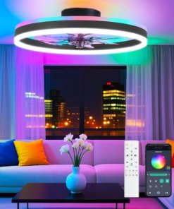 Ventilador de techo con luz RGB y control remoto, negro