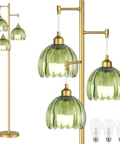 Lámpara de pie dorada de 3 luces para sala, verde