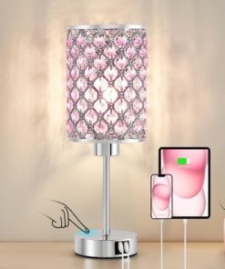 Lámpara de mesa de cristal táctil, rosa