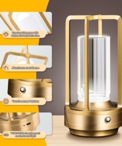 Lámpara de mesa inalámbrica recargable de cristal, 3 tonos