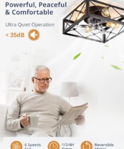 Ventilador de techo con jaula empotrado, estilo rústico, negro
