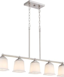 Lámpara colgante vintage de 5 luces con cristal, blanca