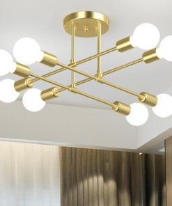 Candil Sputnik moderno dorado, 8 luces