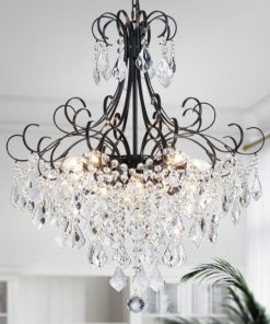 Candil colgante de cristal negro, 10 luces