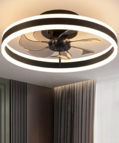Ventilador de techo de perfil bajo de 40 cm con luz LED, negro