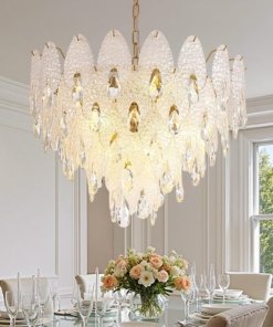 Candil redondo moderno de vidrio dorado, 61 cm, 9 luces